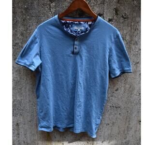 Ted Baker London Blue Henley Short Sleeve Shirt Size 4 (Large)